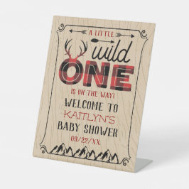 Wild One Boys Rustic Pset Lumberjack Baby shower Reclamebord Met Voetstuk