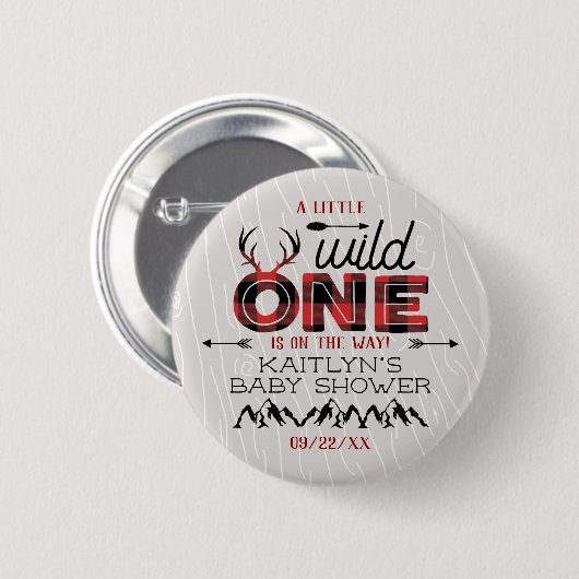 Wild One Boys Rustic Pset Lumberjack Baby shower Ronde Button 5,7 Cm (Voorkant /achterkant)