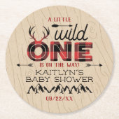 Wild One Boys Rustic Pset Lumberjack Baby shower Ronde Kartonnen Onderzetter (Voorkant)