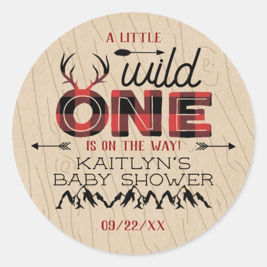 Wild One Boys Rustic Pset Lumberjack Baby shower Ronde Sticker (Voorkant)