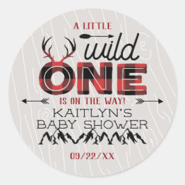 Wild One Boys Rustic Pset Lumberjack Baby shower Ronde Sticker