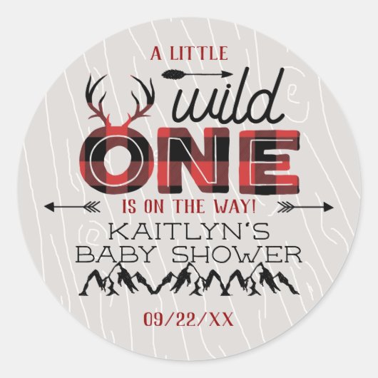 Wild One Boys Rustic Pset Lumberjack Baby shower Ronde Sticker (Voorkant)