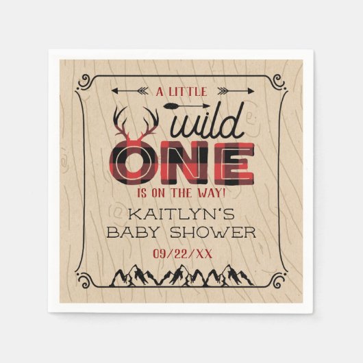 Wild One Boys Rustic Pset Lumberjack Baby shower Servet (Voorkant)