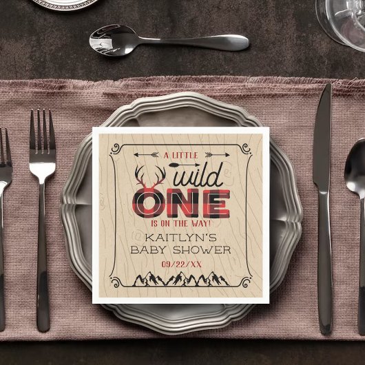 Wild One Boys Rustic Pset Lumberjack Baby shower Servet