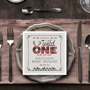 Wild One Boys Rustic Pset Lumberjack Baby shower Servet