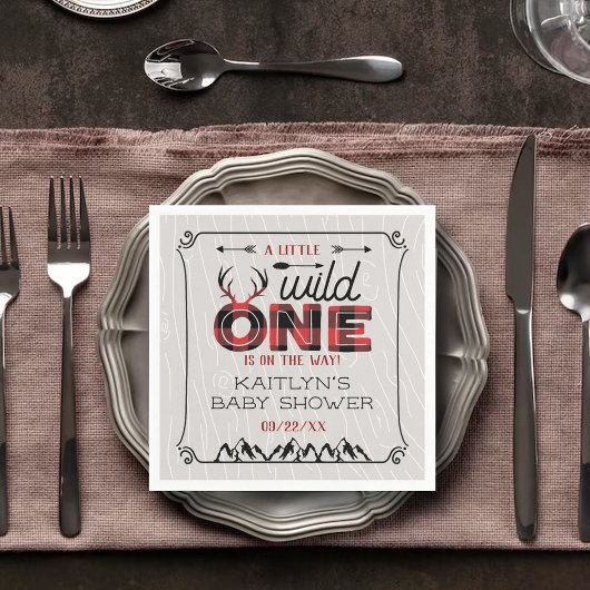 Wild One Boys Rustic Pset Lumberjack Baby shower Servet