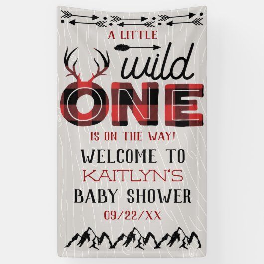 Wild One Boys Rustic Pset Lumberjack Baby shower Spandoek (Verticaal)