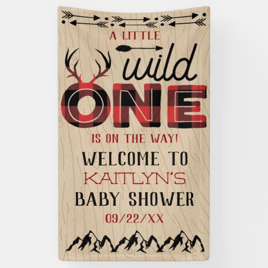 Wild One Boys Rustic Pset Lumberjack Baby shower Spandoek (Verticaal)