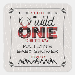 Wild One Boys Rustic Pset Lumberjack Baby shower Vierkante Sticker