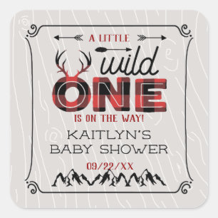 Wild One Boys Rustic Pset Lumberjack Baby shower Vierkante Sticker