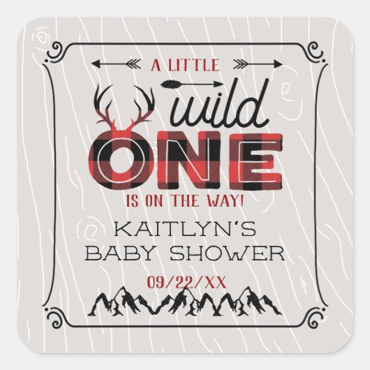 Wild One Boys Rustic Pset Lumberjack Baby shower Vierkante Sticker (Voorkant)