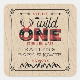 Wild One Boys Rustic Pset Lumberjack Baby shower Vierkante Sticker