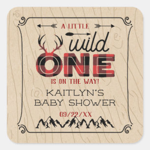 Wild One Boys Rustic Pset Lumberjack Baby shower Vierkante Sticker