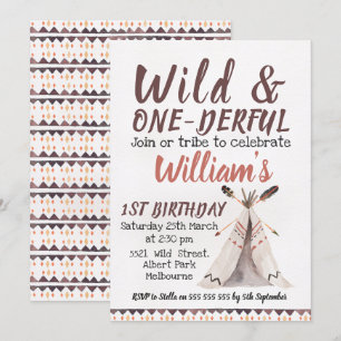Wild One Boys Teepee Birthday Invitation Kaart