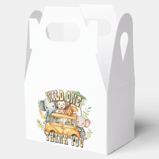 Wild one boys verjaardag safari dieren bedankdoosjes (Geopend)