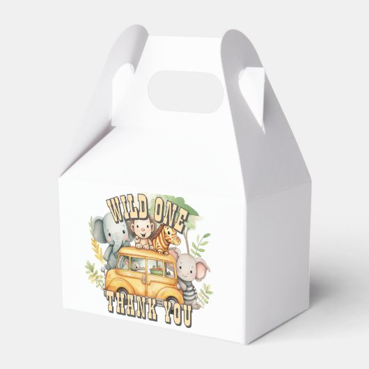 Wild one boys verjaardag safari dieren bedankdoosjes (Voorkant Zijde)