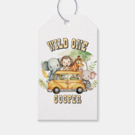 Wild one boys verjaardag safari dieren cadeaulabel