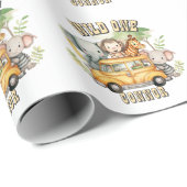Wild one boys verjaardag safari dieren cadeaupapier (Rol Hoek)