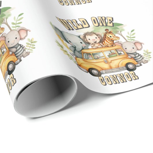Wild one boys verjaardag safari dieren cadeaupapier (Rol Hoek)