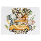 Wild one boys verjaardag safari dieren groot cadeauzakje (Achterkant)