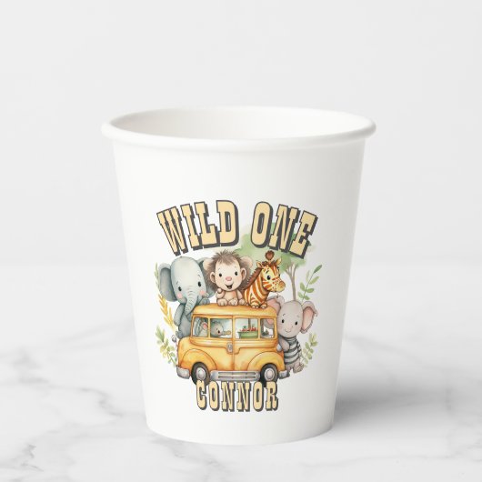 Wild one boys verjaardag safari dieren papieren bekers (Voorkant)
