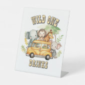 Wild one boys verjaardag safari dieren reclamebord met voetstuk (Voorkant)