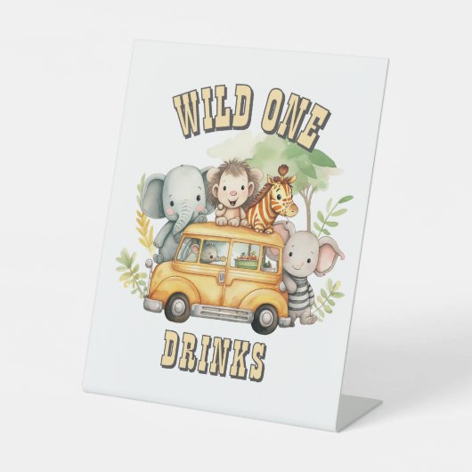 Wild one boys verjaardag safari dieren reclamebord met voetstuk (Voorkant)
