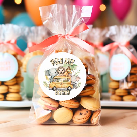 Wild one boys verjaardag safari dieren ronde sticker