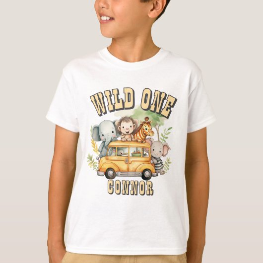 Wild one boys verjaardag safari dieren t-shirt (Voorkant)