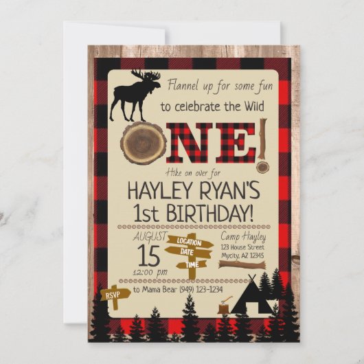 Wild One Buffalo Check Flannel Moose 1e verjaardag Kaart (Voorkant)