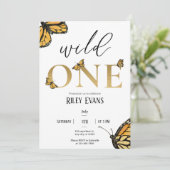 Wild One Butterfly First Birthday Invitation Kaart (Staand voorkant)