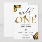 Wild One Butterfly First Birthday Invitation Kaart (Voorkant / Achterkant)