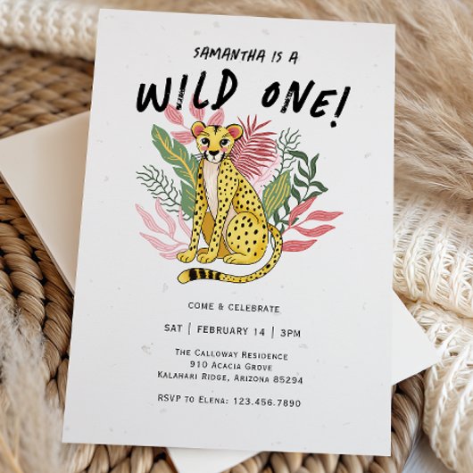 Wild One Cheetah Kids Birthday Party Kaart
