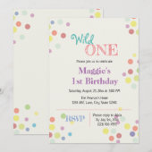 Wild One Colorful 1st Birthday Uitnodiging (Voorkant / Achterkant)