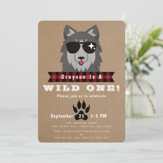 Wild One Cool Wolf 1e verjaardag Kaart (Staand voorkant)