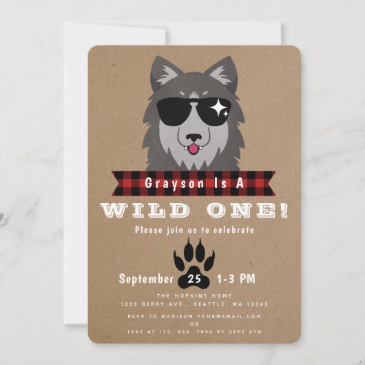 Wild One Cool Wolf 1e verjaardag Kaart (Voorkant)