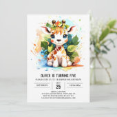 Wild One Custom Giraffe Verjaardagsuitnodiging Kaart (Staand voorkant)