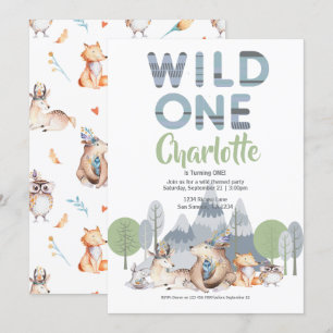 Wild One Cute Animal Birthday Kaart