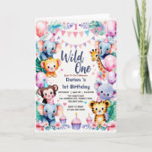 Wild One Cute Animals Ballon cupcake 1e verjaardag (Voorkant)