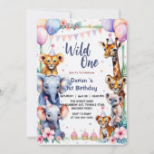 Wild One Cute Animals Ballon cupcake 1e verjaardag Kaart (Voorkant)