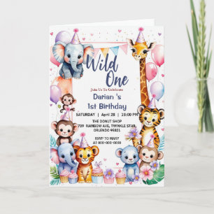 Wild One Cute Animals Balloon Boy 1st Birthday par