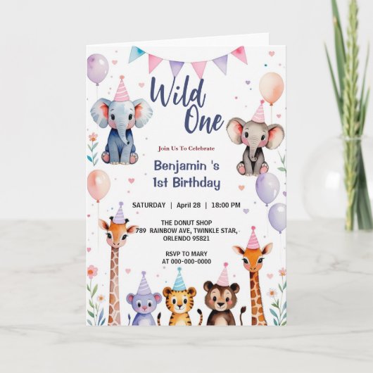 Wild One Cute Animals Balloon Boy 1st Birthday par (Voorkant)