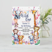 Wild One Cute Animals Balloon Boy 1st Birthday par Kaart (Staand voorkant)