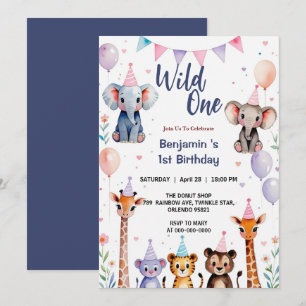 Wild One Cute Animals Balloon Boy 1st Birthday par Kaart