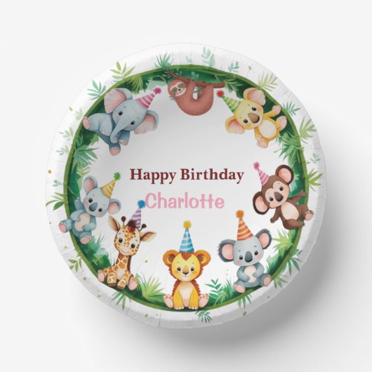 Wild One Cute Animals Balloon Boy Verjaardagsfeest Papieren Kommen (Voorkant)