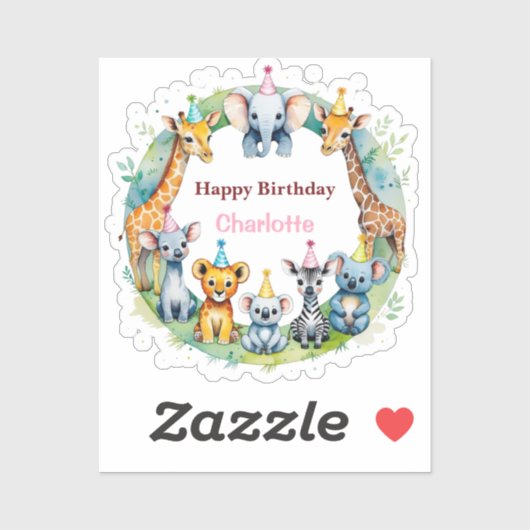 Wild One Cute Animals Balloon Boy Verjaardagsfeest Sticker (Vel)