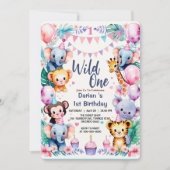 Wild One Cute Animals Balloon cupcake 1st Birthday Kaart (Voorkant)