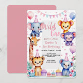 Wild One Cute Animals Balloon cupcake 1st Birthday Kaart (Voorkant / Achterkant)