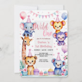 Wild One Cute Animals Balloon cupcake 1st Birthday Kaart (Voorkant)