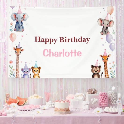 Wild One Cute Animals Balloon girls Birthday Spandoek (Feest)